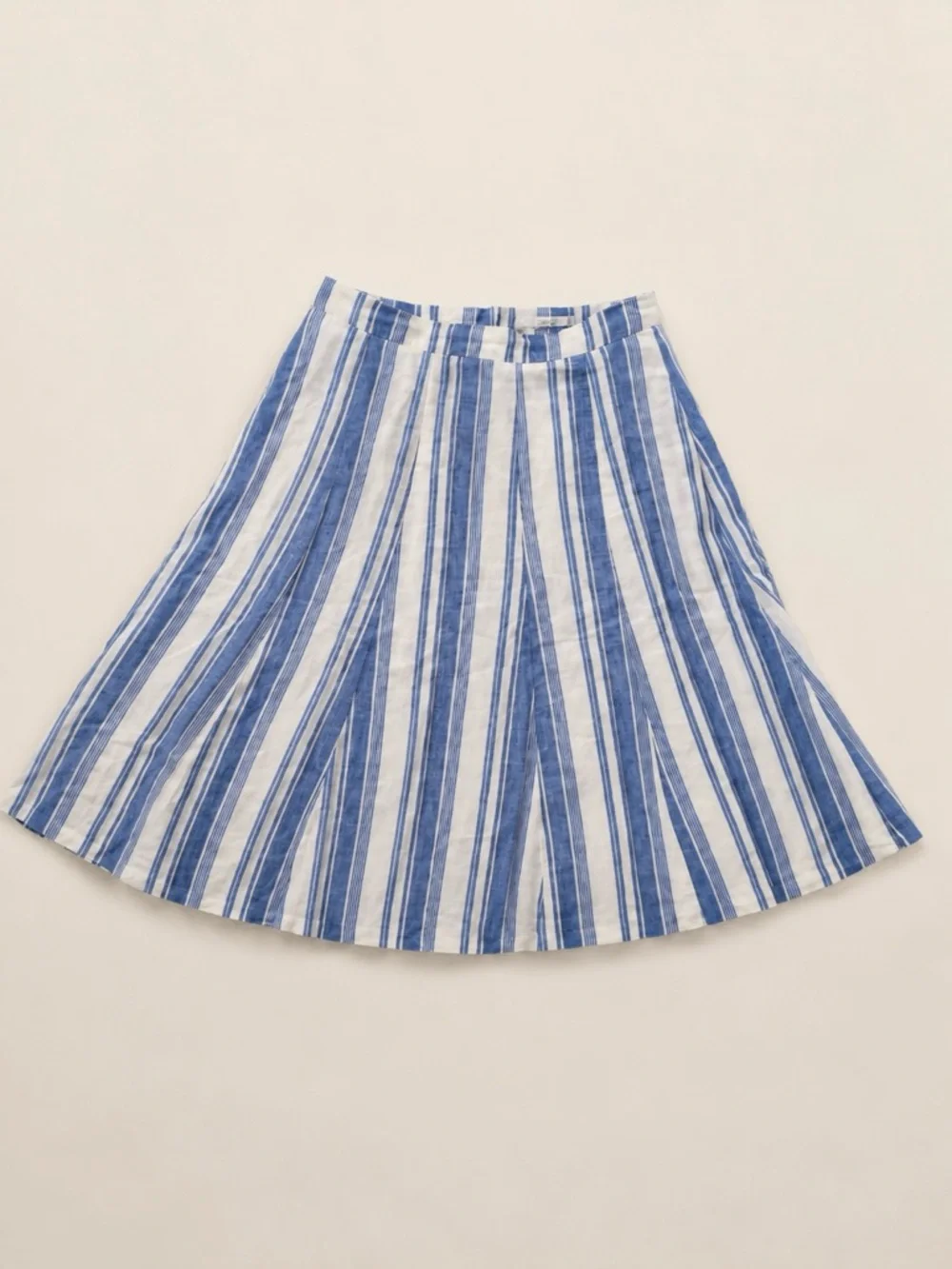 Boden 100% Linen Blue White Stripe A-Line Midi Skirt Lined Side Zip Size 10